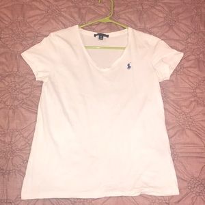 White short sleeve V-neck polo T-shirt